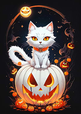 Halloween Cat on Pumpkin