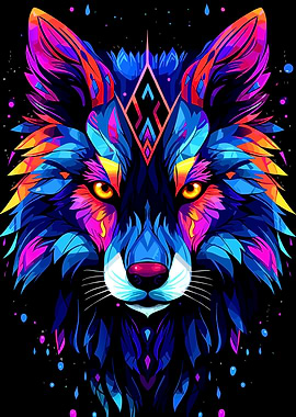 Colorful Geometric Wolf Portrait