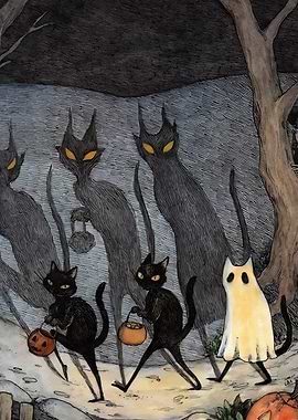 Halloween Cats and Ghost Trick-or-Treating