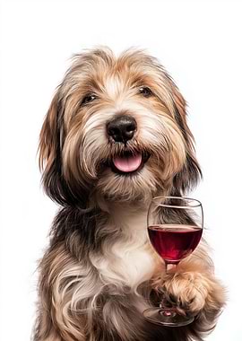 Petit Basset Griffon Vendéen dog with Wine Glass Portrait