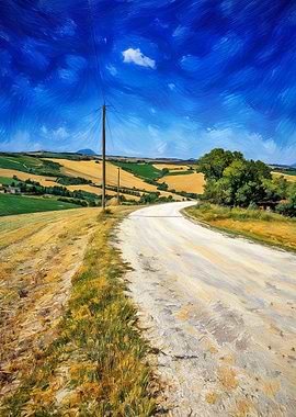 Marche Italy Rural Road Landscape Painting