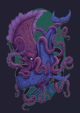 Octopus vs Whale Illustration