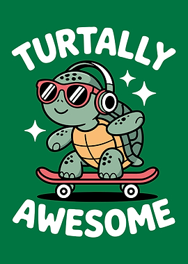 Awesome Turtle on Skateboard Pun