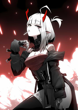 Anime Girl with Red Horns