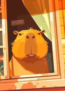 Capybara looking out the window art