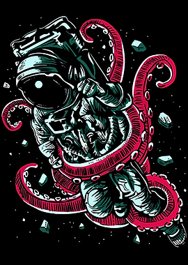 Astronaut entangled by octopus in space