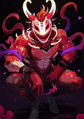 Masked Demon Squatting in the Dark