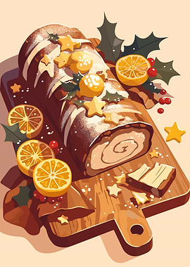 Festive Yule Log Dessert Illustration