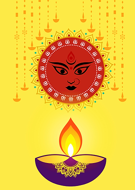 Durga Puja Illustration with Diya