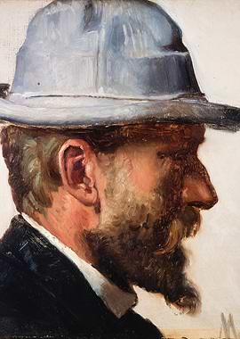 Man with Hat Oil Painting Portrait
