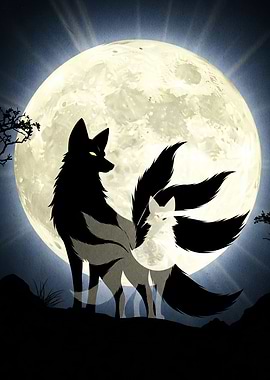 Nine-tailed Fox Silhouette Moon