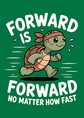 Running Turtle Cartoon with Motivational Text