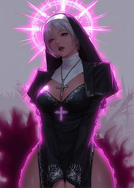 Anime Nun with Glowing Halo