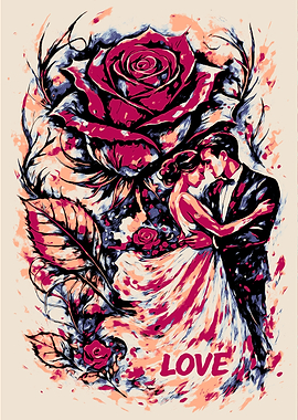 Romantic Couple with Roses Art