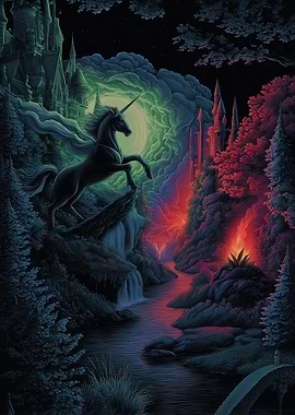 Unicorn in Fantasy Landscape
