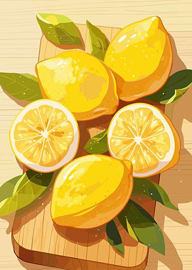 Lemons on a Wooden Board