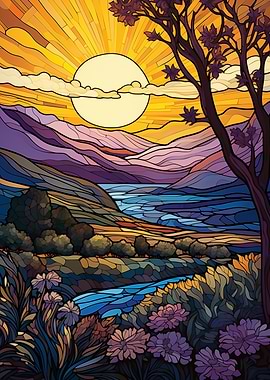 Glass Landscape with Sun