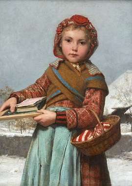 Young Girl in Winter Landscape Painting