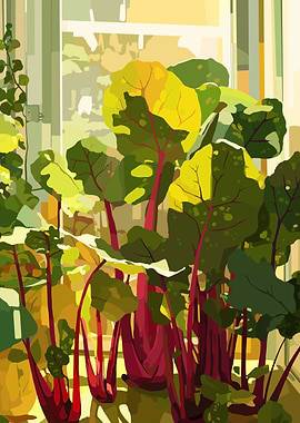 Indoor Garden with Beet Greens Illustration