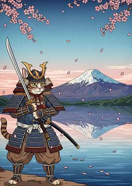 Samurai Cat Mount Fuji