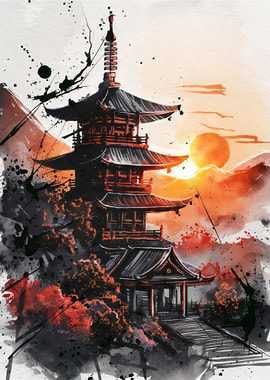 Japanese Pagoda Sunset