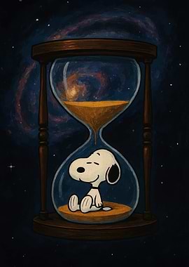 Snoopy in Hourglass with Galaxy Background