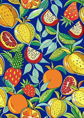 Vibrant Fruit and Foliage Pattern