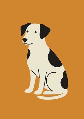 Minimalist Dog Illustration on Orange Background