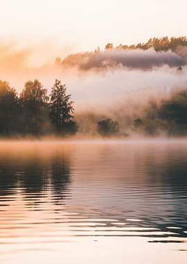 Misty Lake at Sunrise