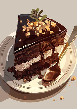 Chocolate Cake Slice with Nuts