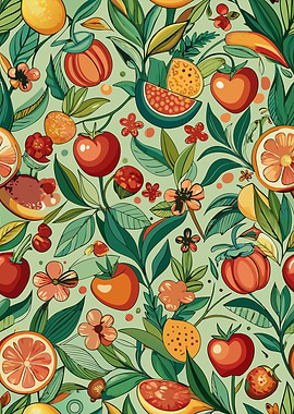 Vibrant Fruit and Floral Pattern