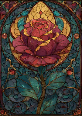 Stained Glass Rose Art Nouveau Style