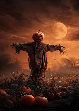 Halloween Scarecrow with Pumpkin Head
