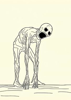 Creepy Thin Figure with Open Mouth Minimalist Line Art