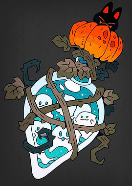 Halloween Potion with Pumpkin and Cat