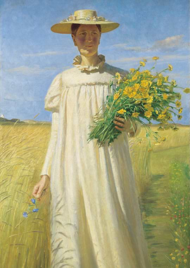 Woman with Flowers in a Field