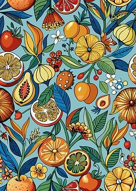 Vibrant Fruit and Floral Pattern