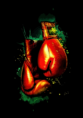 Red Boxing Gloves with Green Splatters