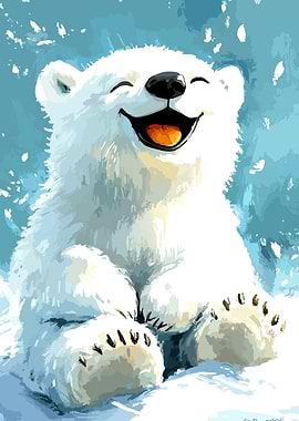 Happy Polar Bear Cub Illustration