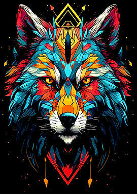 Colorful Geometric Wolf Head Illustration