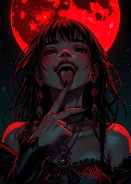 Vampire Girl with Red Moon