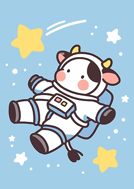 Cow Astronaut in Space Cartoon