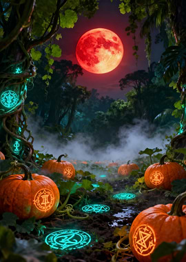 Enchanted Pumpkin Patch Under Blood Moon