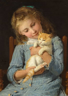 Girl Holding a Cat Painting
