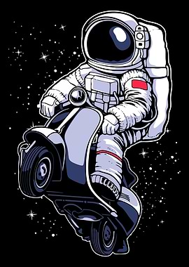 Astronaut on Scooter in Space