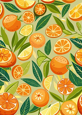 Citrus Fruit and Leaves Pattern