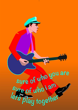 Guitarist with Text on Orange Background