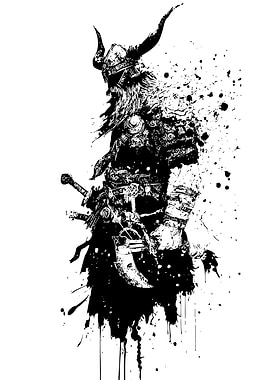 Viking Warrior Black and White Art