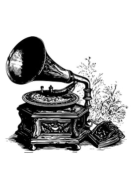 Vintage Gramophone with Book Illustration