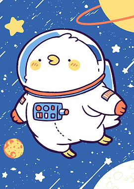 Astronaut Duckling in Space Cartoon
